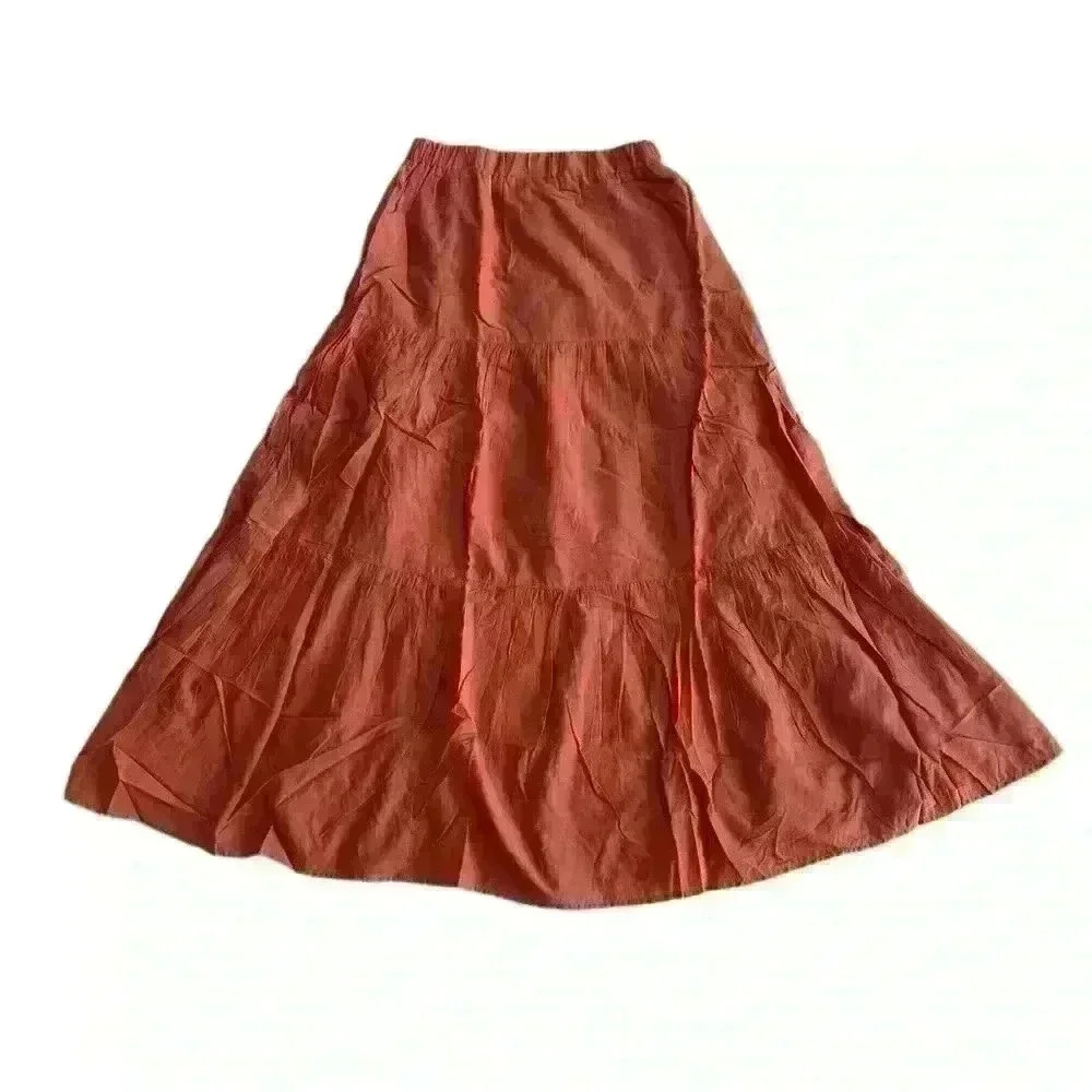 And Now This Womens 100% Cotton Tiered Pull-On Maxi Skirt Rose Gold Size S Boho - Picture 8 of 13